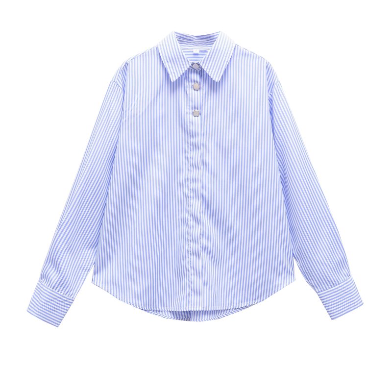 Elegant Striped Shirt with Decorative Buttons - Image 2