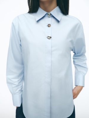 Stylish Poplin Shirt with Decorative Buttons Women