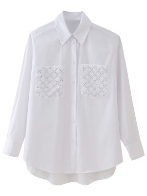 Women’s Loose Poplin Shirt with Rivets