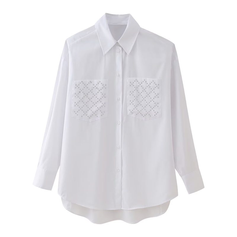 Women’s Loose Poplin Shirt with Rivets