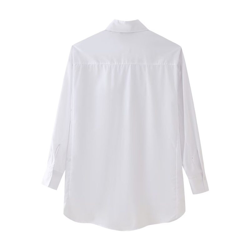 Women’s Loose Poplin Shirt with Rivets - Image 2
