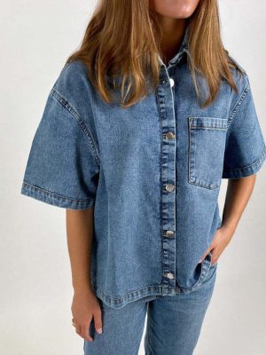 Women’s Summer Casual Short Sleeve Denim Top