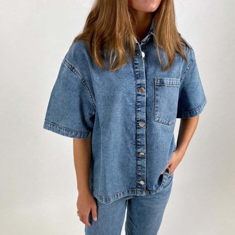 Women’s Summer Casual Short Sleeve Denim Top