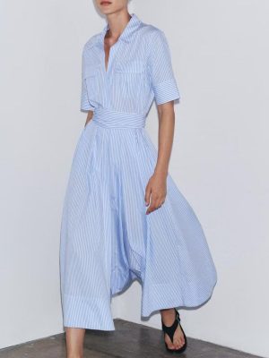 Women’s Minimalist Poplin Button-Up Shirt Dress