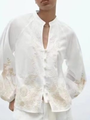 Ethnic Embroidered Floral Long Sleeve Shirt Women