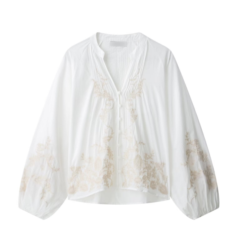 Ethnic Embroidered Floral Long Sleeve Shirt Women - Image 2
