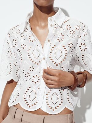 Women’s Summer Cutout Embroidered Collared Top