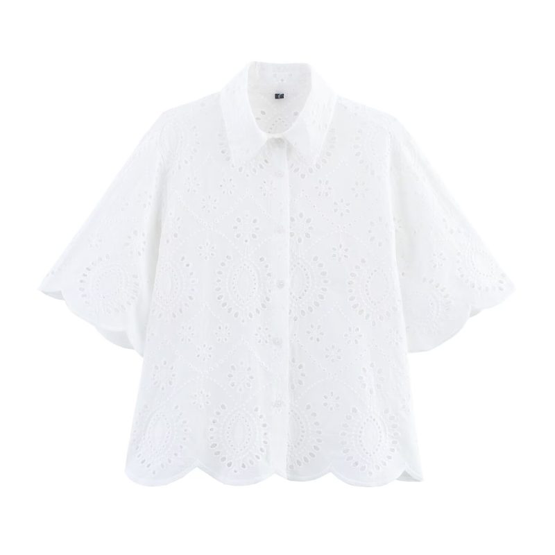 Women’s Summer Cutout Embroidered Collared Top - Image 2