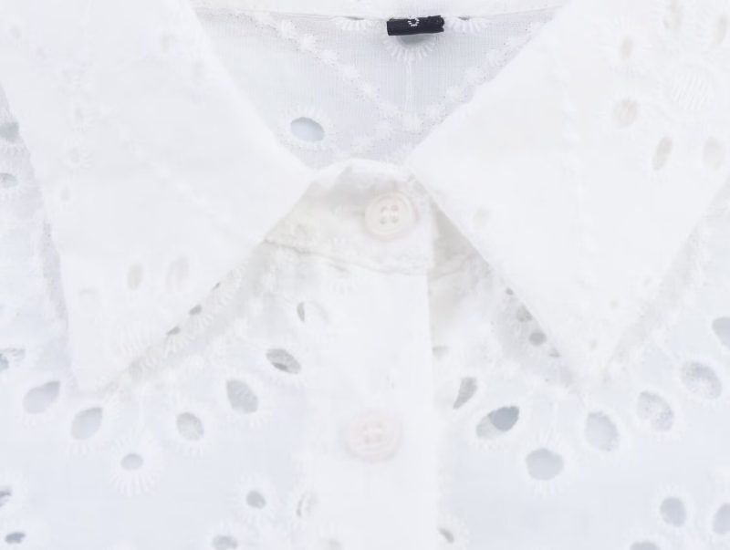 Women’s Summer Cutout Embroidered Collared Top - Image 3