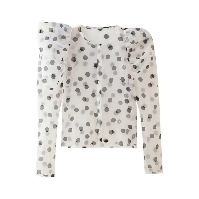 Summer Polka Dot Organza Blouse for Women