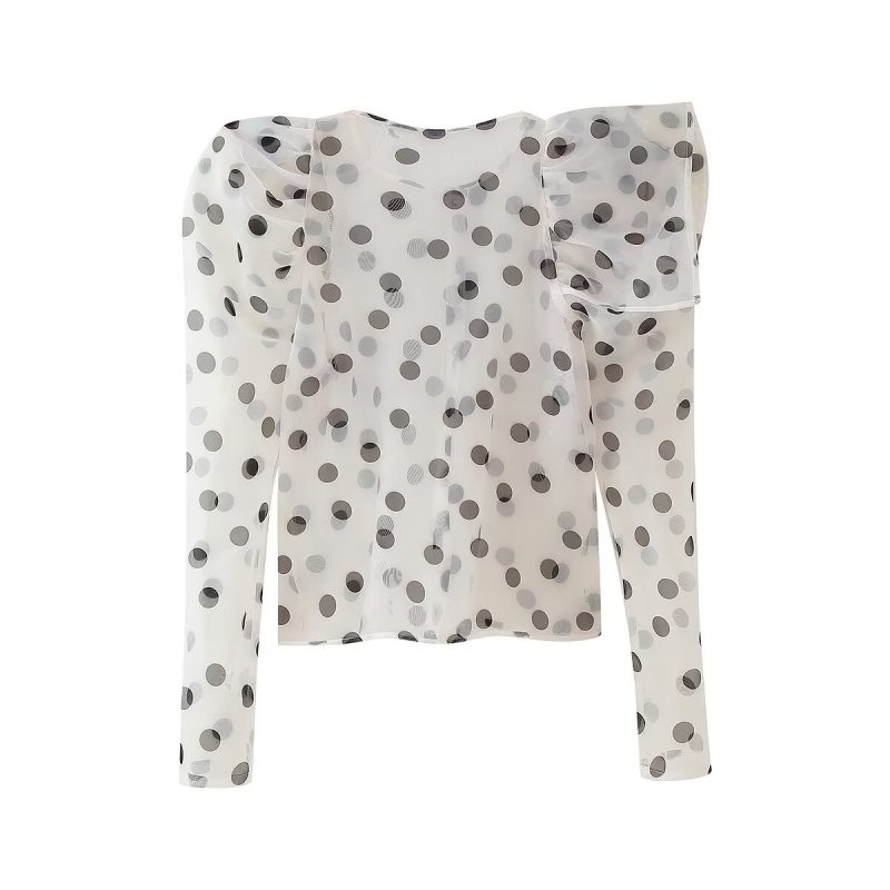 Summer Polka Dot Organza Blouse for Women - Image 2