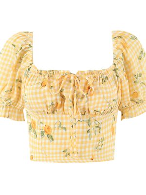 Lace-Up Floral Puff Sleeve French Top Women