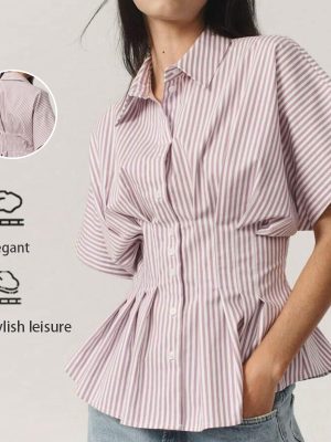 All-Matching Slim Fit Striped Pleated Top