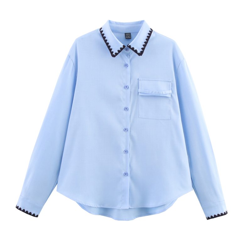 Autumn Blue Shell Button Loose Shirt Women