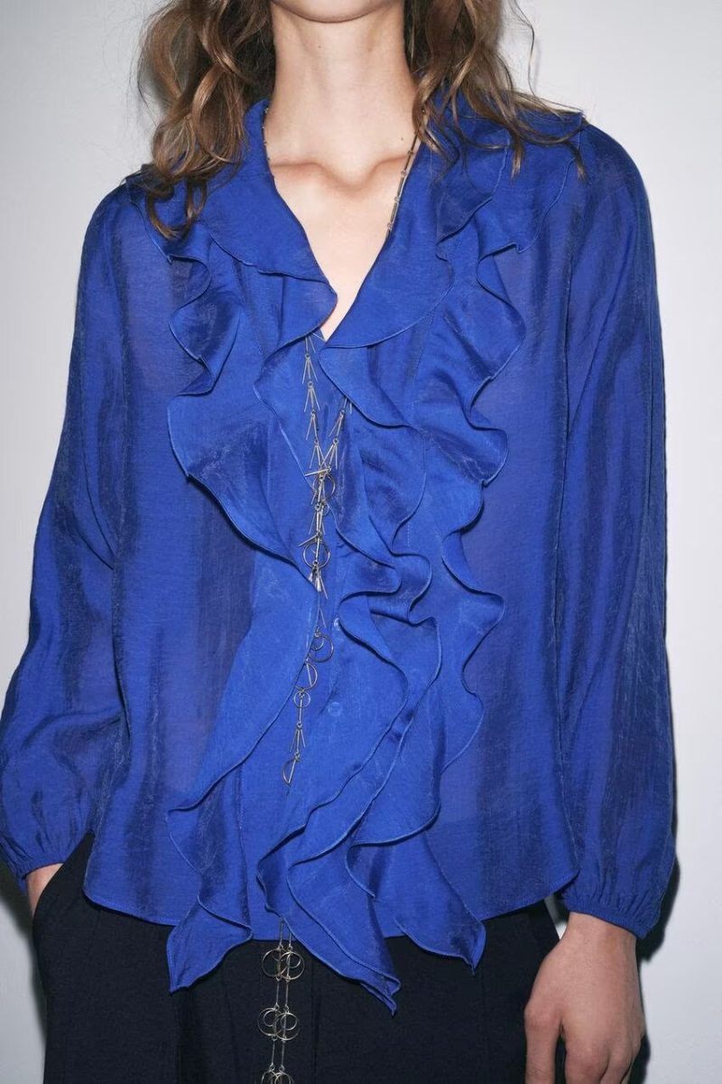 Elegant Laminated Design Long Sleeve Shirt Women - Image 2