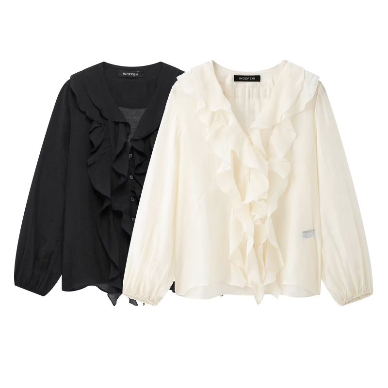 Elegant Laminated Design Long Sleeve Shirt Women - Image 3