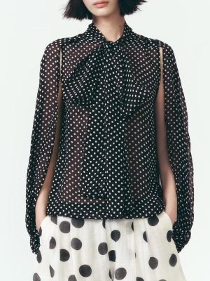 Summer Vintage Polka Dot Decorative Cape Blouse
