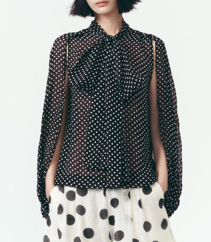 Summer Vintage Polka Dot Decorative Cape Blouse