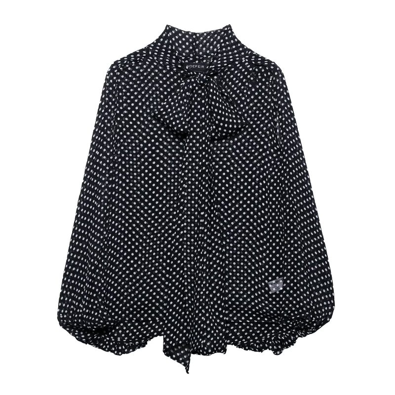 Summer Vintage Polka Dot Decorative Cape Blouse - Image 2
