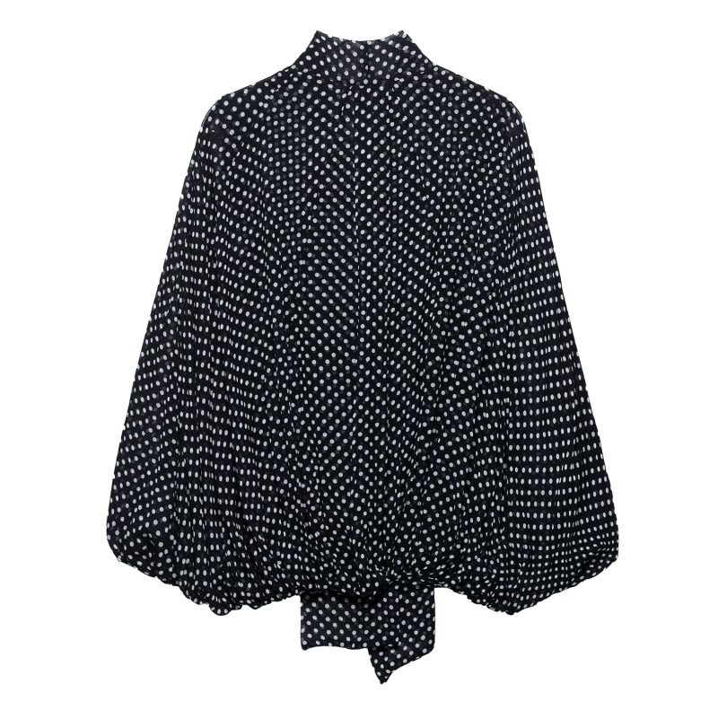 Summer Vintage Polka Dot Decorative Cape Blouse - Image 3