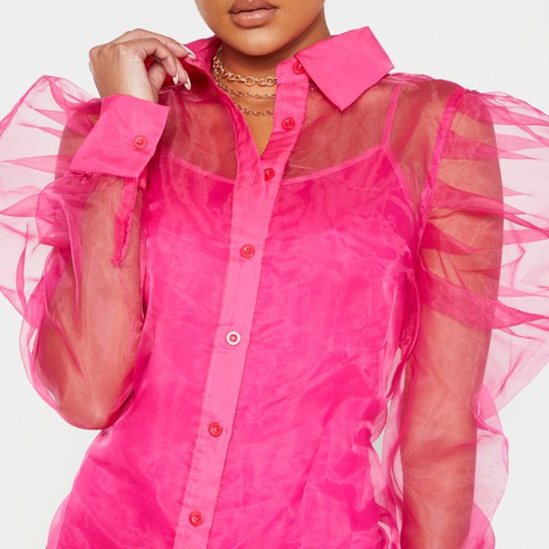 Women's Puff Sleeve Organza Cardigan Dress Set - Image 2