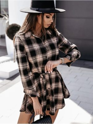 Long Sleeve Sexy Printed Shirt Dress Women