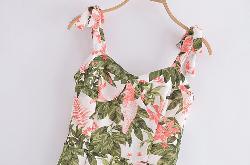 Slim Fit Printed Lace-Up Bow Strap Dress - Image 3