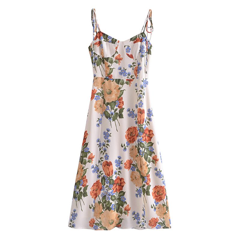 Floral High Waist Spring Dress with Split Hem - Image 2
