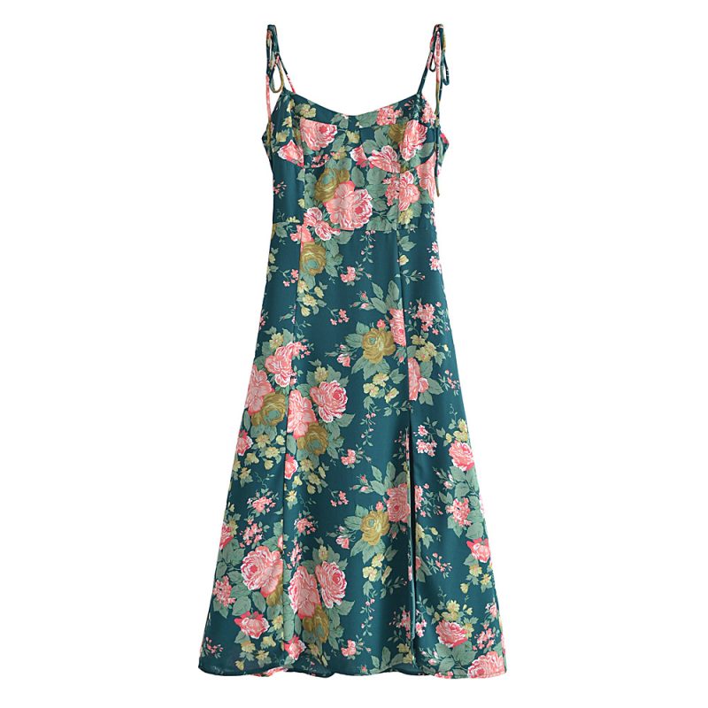 Floral Print High Waist Spring Strap Dress - Image 2