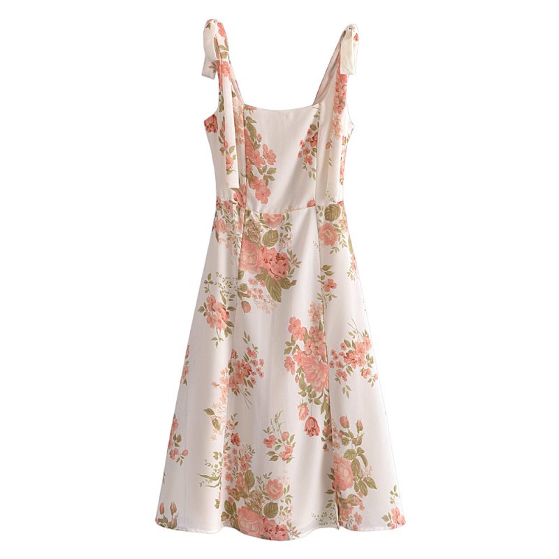Tie Strap Floral Slim Fit Split Cami Dress - Image 2