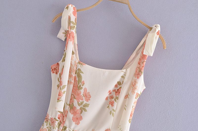 Tie Strap Floral Slim Fit Split Cami Dress - Image 3