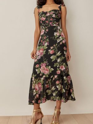 Summer Lace Midi Dress with Tie Straps