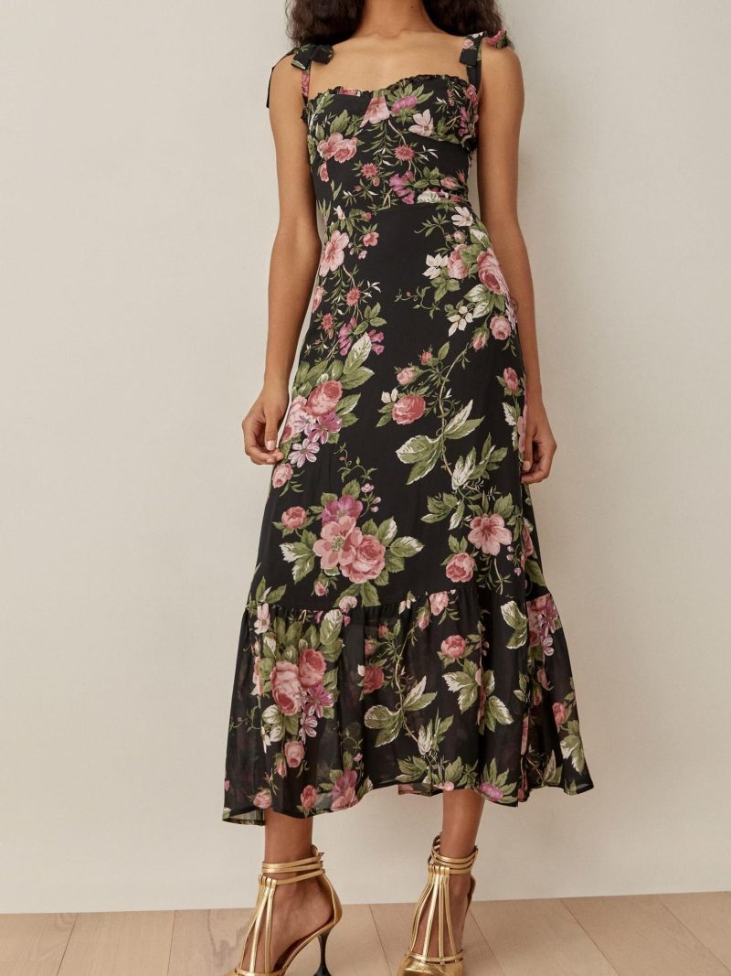 Summer Lace Midi Dress with Tie Straps