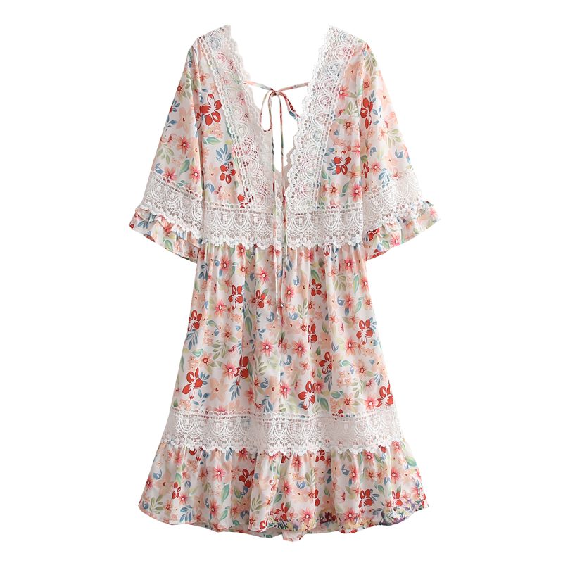 Slimming Summer Dress with Lace Stitching Detail - Image 4