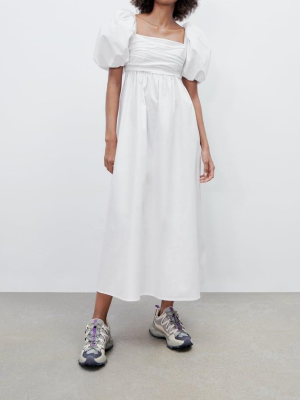 Elegant Spring Pleated Waist Minimalist Office Dress