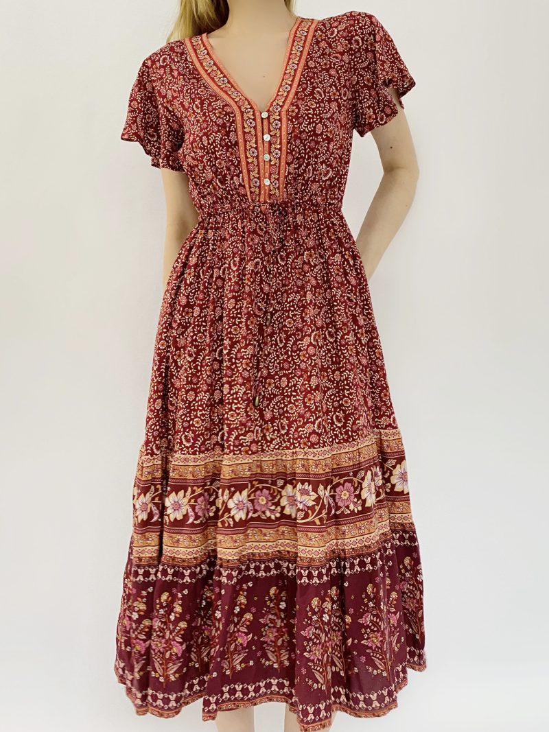 Spring Floral Print Positioning Midi Dress