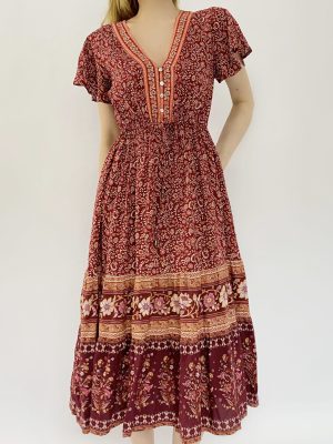 Spring Floral Print Positioning Midi Dress