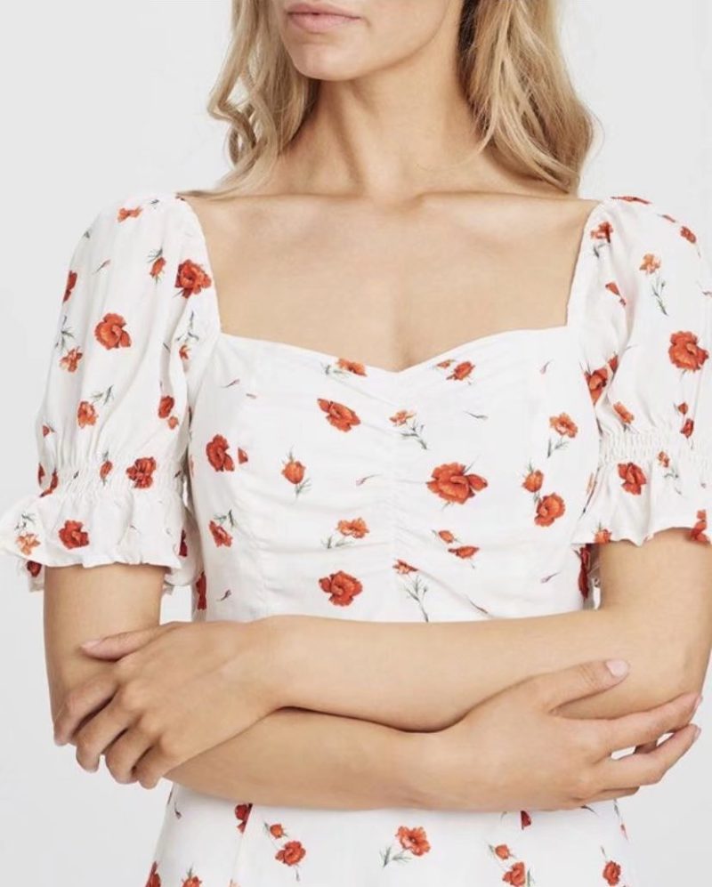 Fresh Floral Slim Fit Elastic Back Summer Dress - Image 2