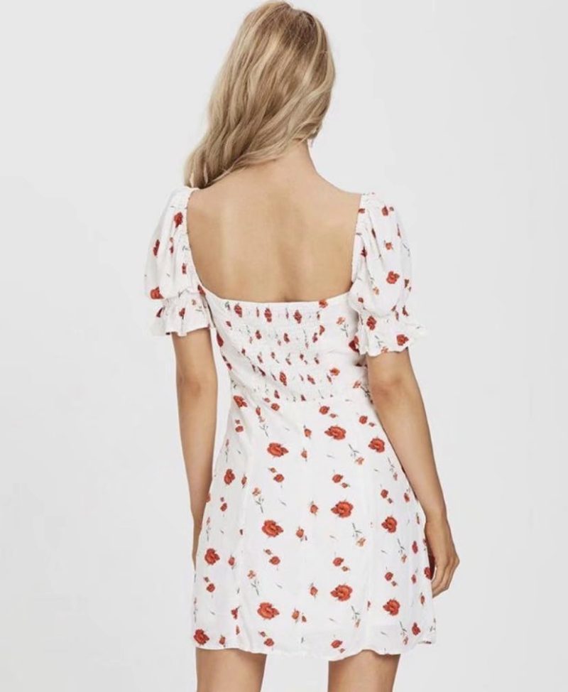 Fresh Floral Slim Fit Elastic Back Summer Dress - Image 3