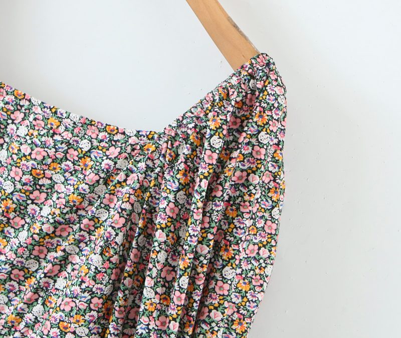 Early Spring French Puff Sleeve Floral Dress - Image 2