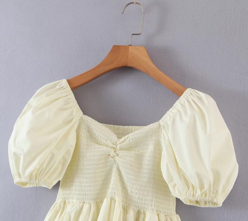 French Retro Puff Sleeve V-Neck Dress - Image 4