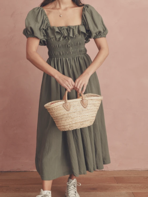 Vintage Puff Sleeve Bow Lace-Up Dress