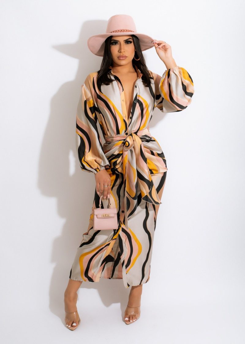 Waist Defined Printed Dress – Women’s Autumn - Image 3