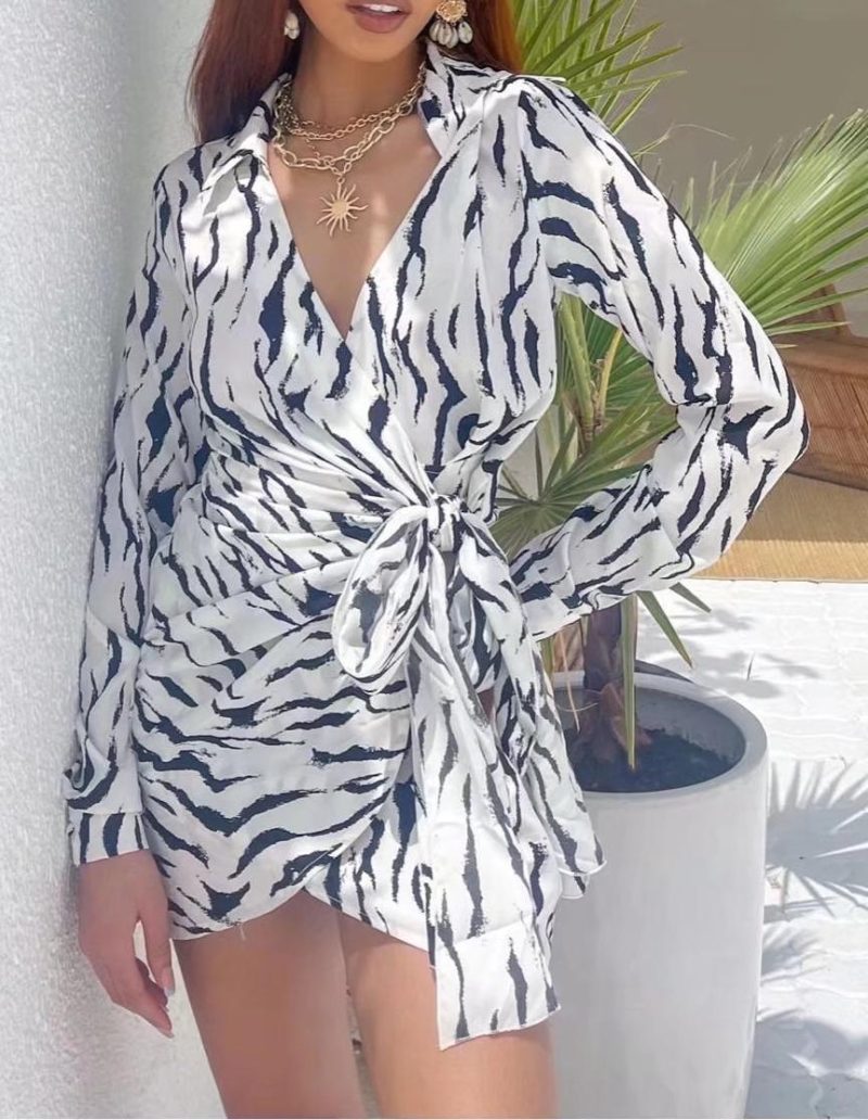 Fashion Irregular Print Loose Fit Wrap Dress