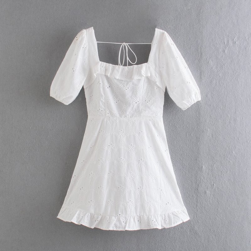 Square Collar Backless Lace Cutout Summer Dress - Image 3