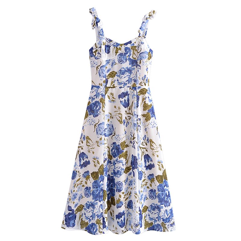 Floral Lace-Up Bow Strap Midi Dress - Image 2