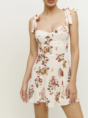 Printed Off Neck High Waist Sling Dress