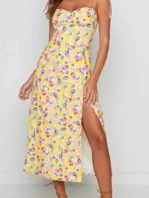 Summer Waist Slimming Floral Strap Hem Dress