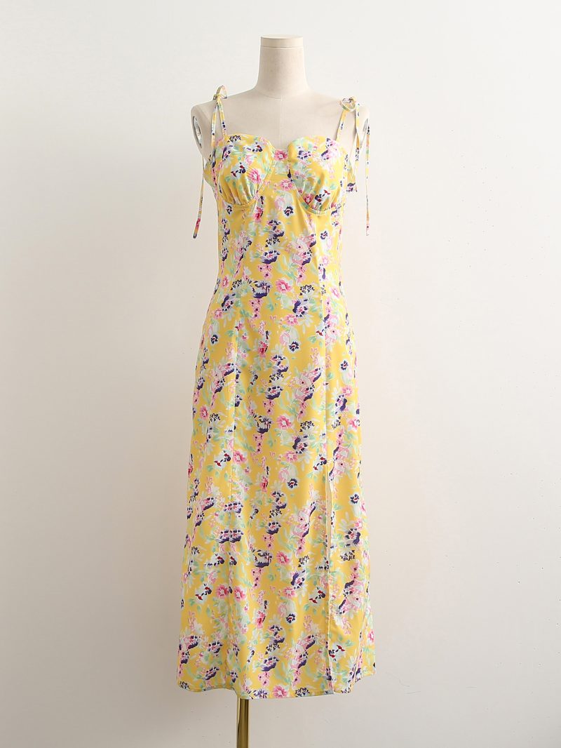 Summer Waist Slimming Floral Strap Hem Dress - Image 4