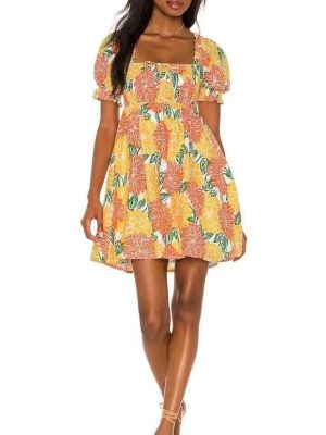 Summer Printed Lace-Up Smocked Waist Dress